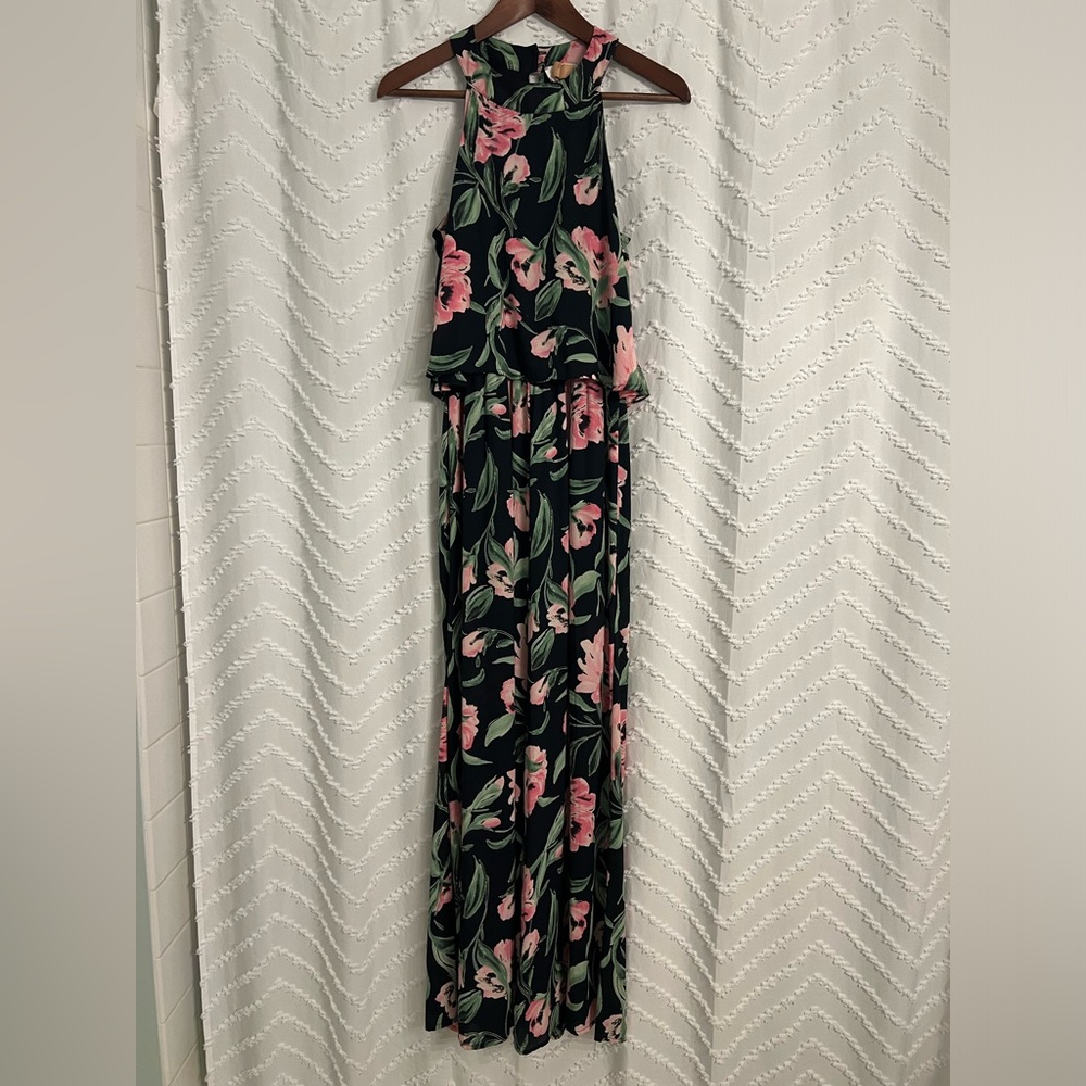 Navy & pink floral flowy Peach Love jumpsuit